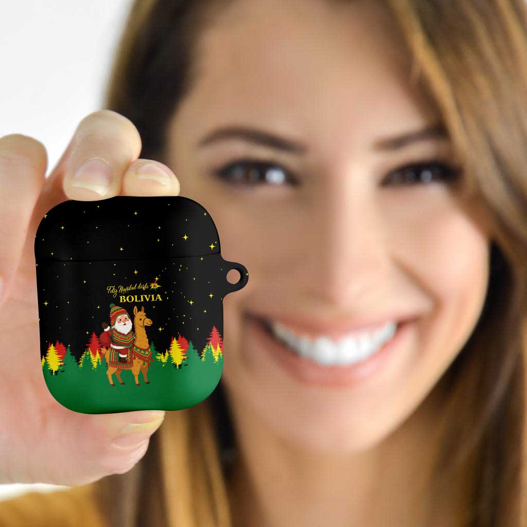 Bolivia Christmas AirPods Case with Santa Claus Llama Andean Outfit and Festive Tree Design - Wonder Print Shop