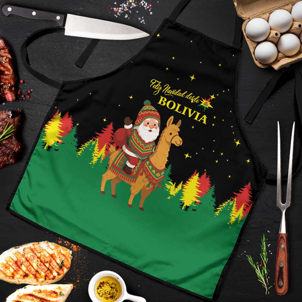 Bolivia Christmas Apron with Santa Claus Llama Andean Outfit and Festive Tree Design - Wonder Print Shop