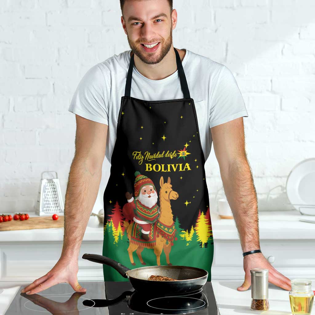 Bolivia Christmas Apron with Santa Claus Llama Andean Outfit and Festive Tree Design - Wonder Print Shop