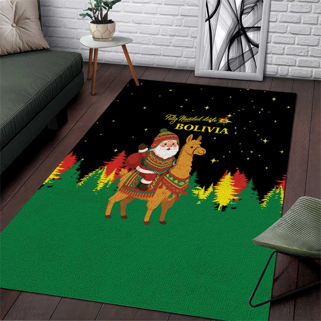 Bolivia Christmas Area Rug with Santa Claus Llama Andean Outfit and Festive Tree Design - Wonder Print Shop