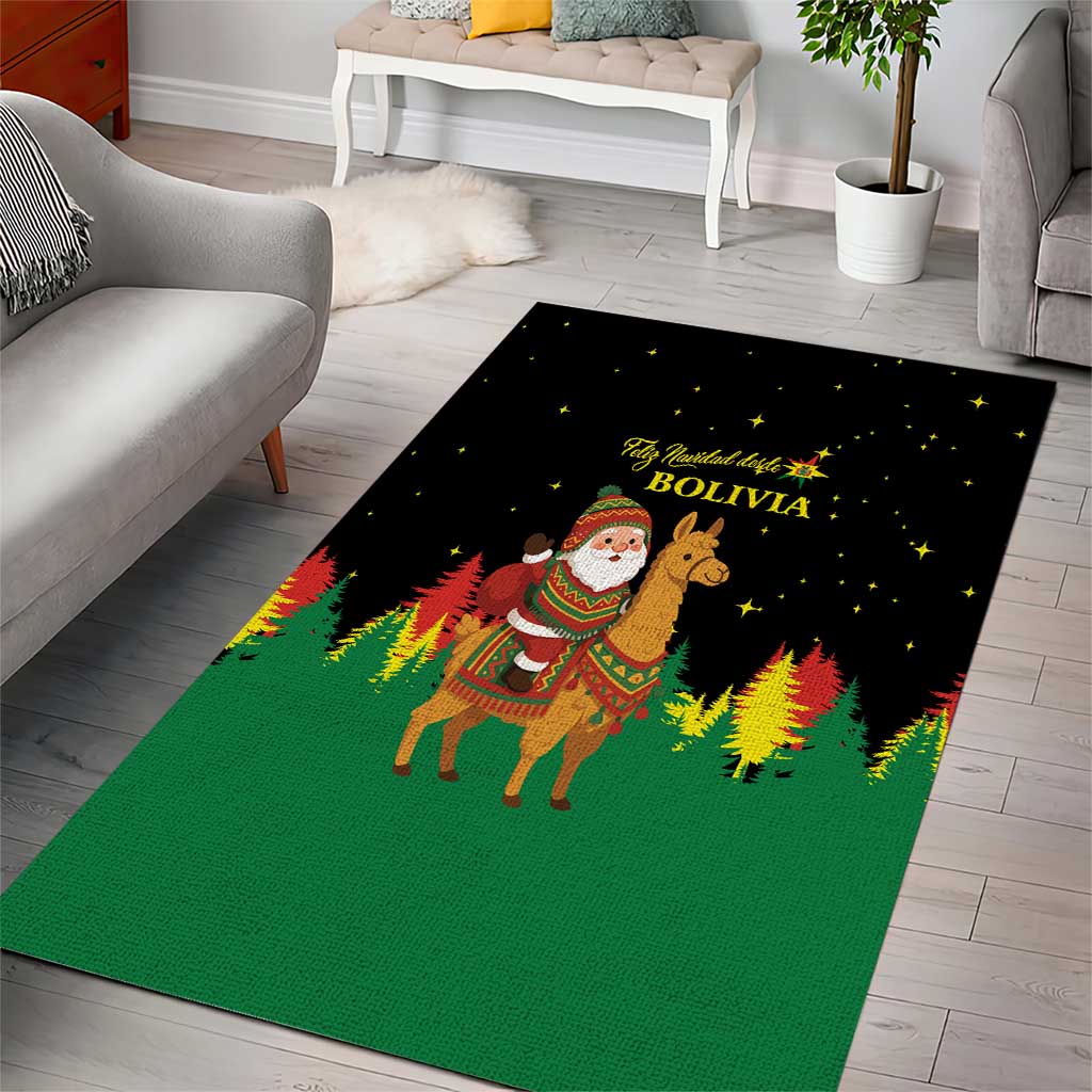 Bolivia Christmas Area Rug with Santa Claus Llama Andean Outfit and Festive Tree Design - Wonder Print Shop