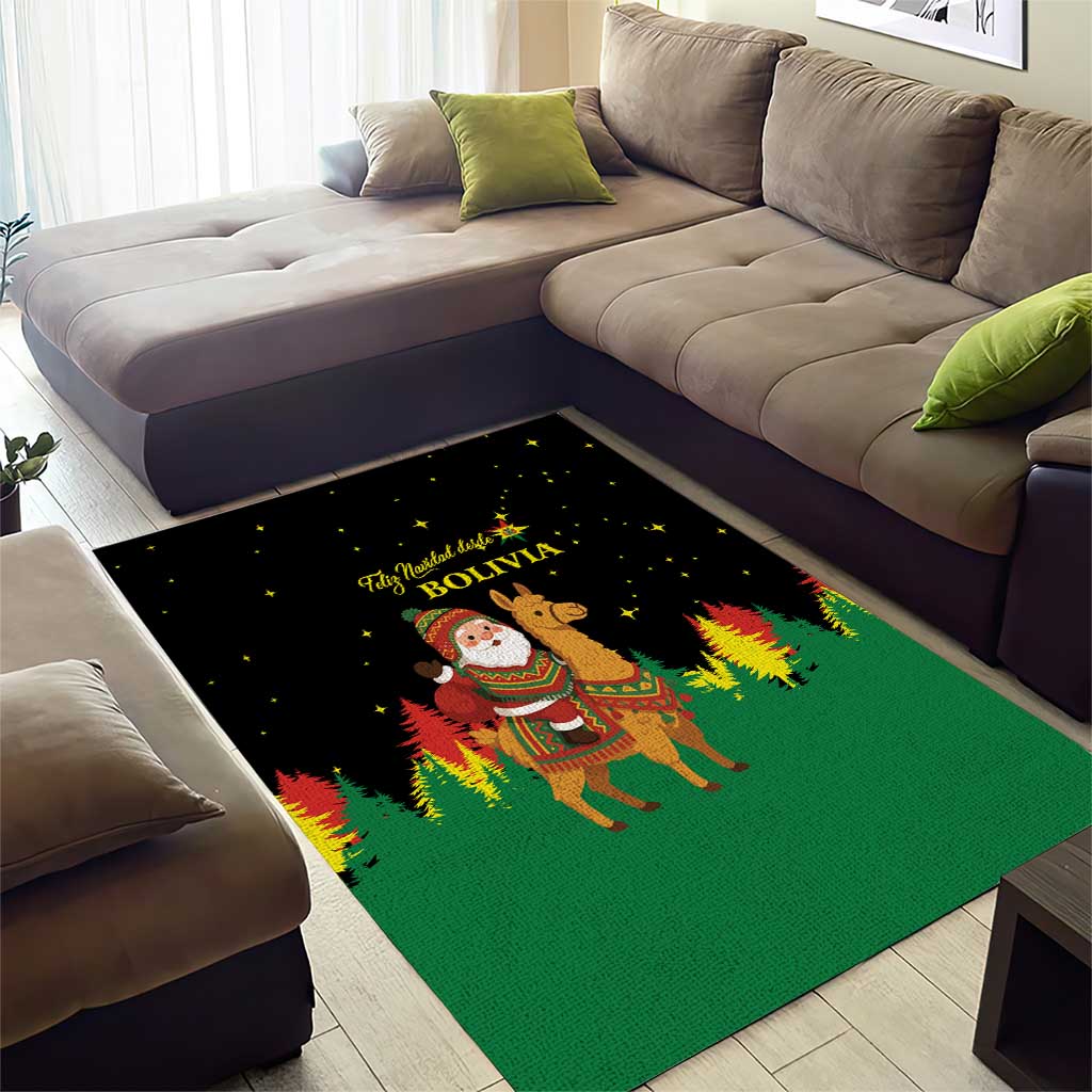 Bolivia Christmas Area Rug with Santa Claus Llama Andean Outfit and Festive Tree Design - Wonder Print Shop