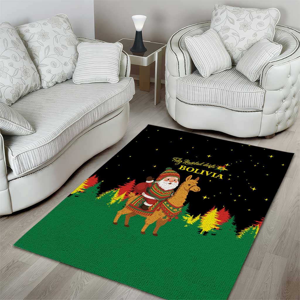 Bolivia Christmas Area Rug with Santa Claus Llama Andean Outfit and Festive Tree Design - Wonder Print Shop