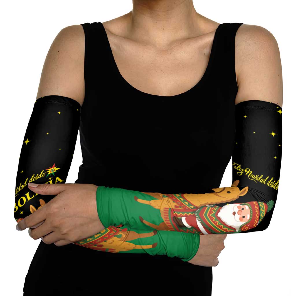 Bolivia Christmas Arm Sleeves with Santa Claus Llama Andean Outfit and Festive Tree Design - Wonder Print Shop