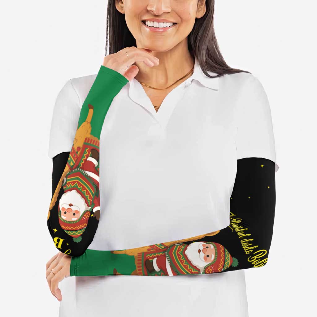 Bolivia Christmas Arm Sleeves with Santa Claus Llama Andean Outfit and Festive Tree Design - Wonder Print Shop