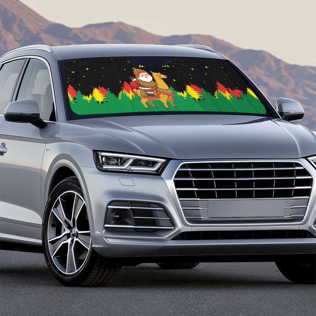 Bolivia Christmas Auto Sun Shade with Santa Claus Llama Andean Outfit and Festive Tree Design - Wonder Print Shop