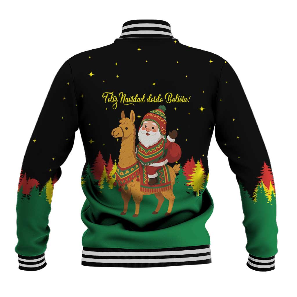 Bolivia Christmas Baseball Jacket with Santa Claus Llama Andean Outfit and Festive Tree Design - Wonder Print Shop