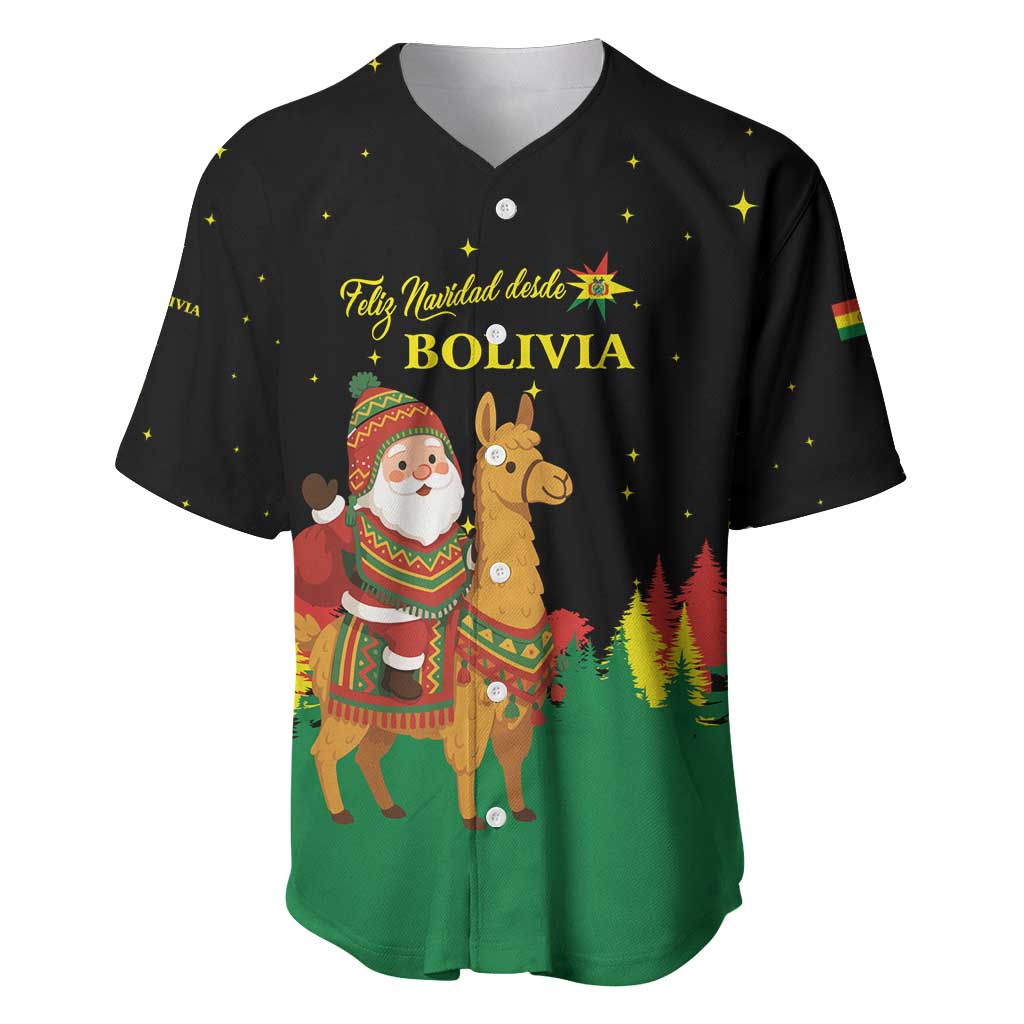 Bolivia Christmas Baseball Jersey with Santa Claus Llama Andean Outfit and Festive Tree Design - Wonder Print Shop