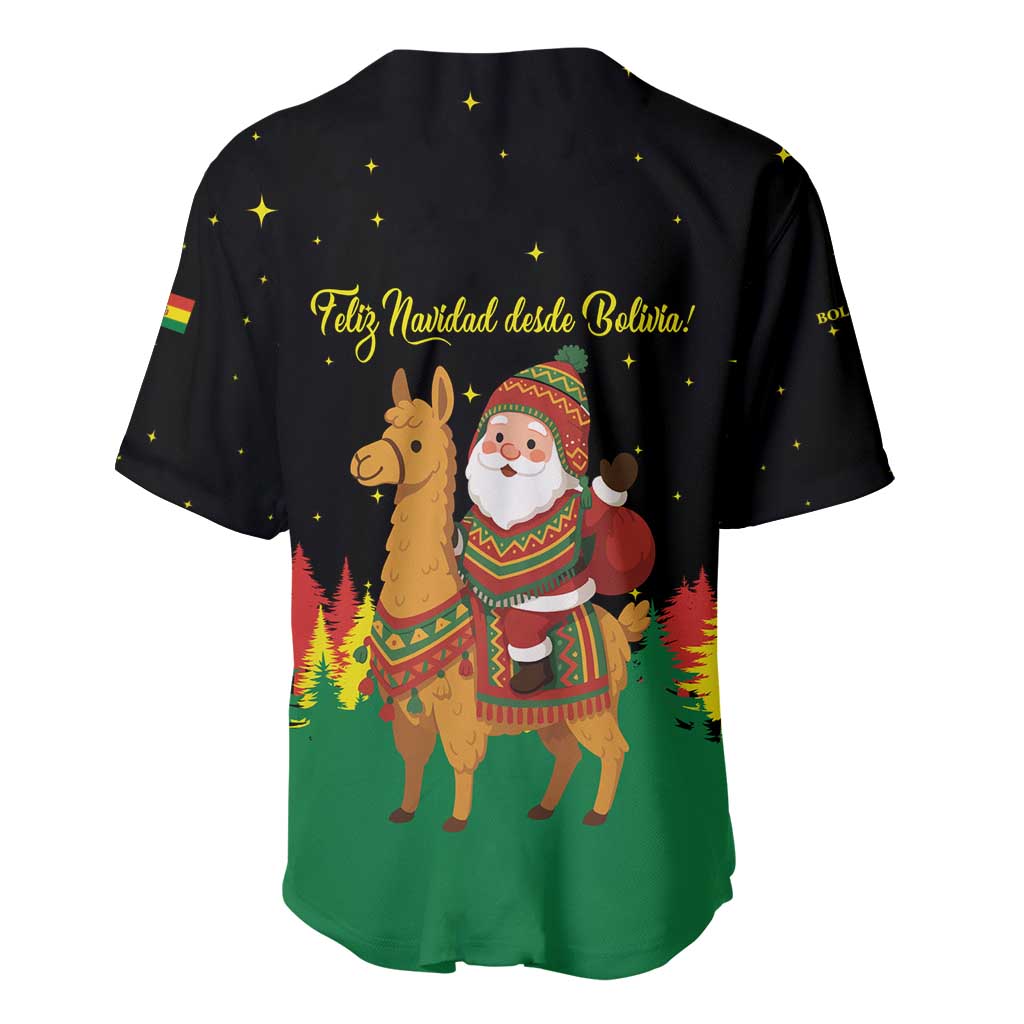 Bolivia Christmas Baseball Jersey with Santa Claus Llama Andean Outfit and Festive Tree Design - Wonder Print Shop
