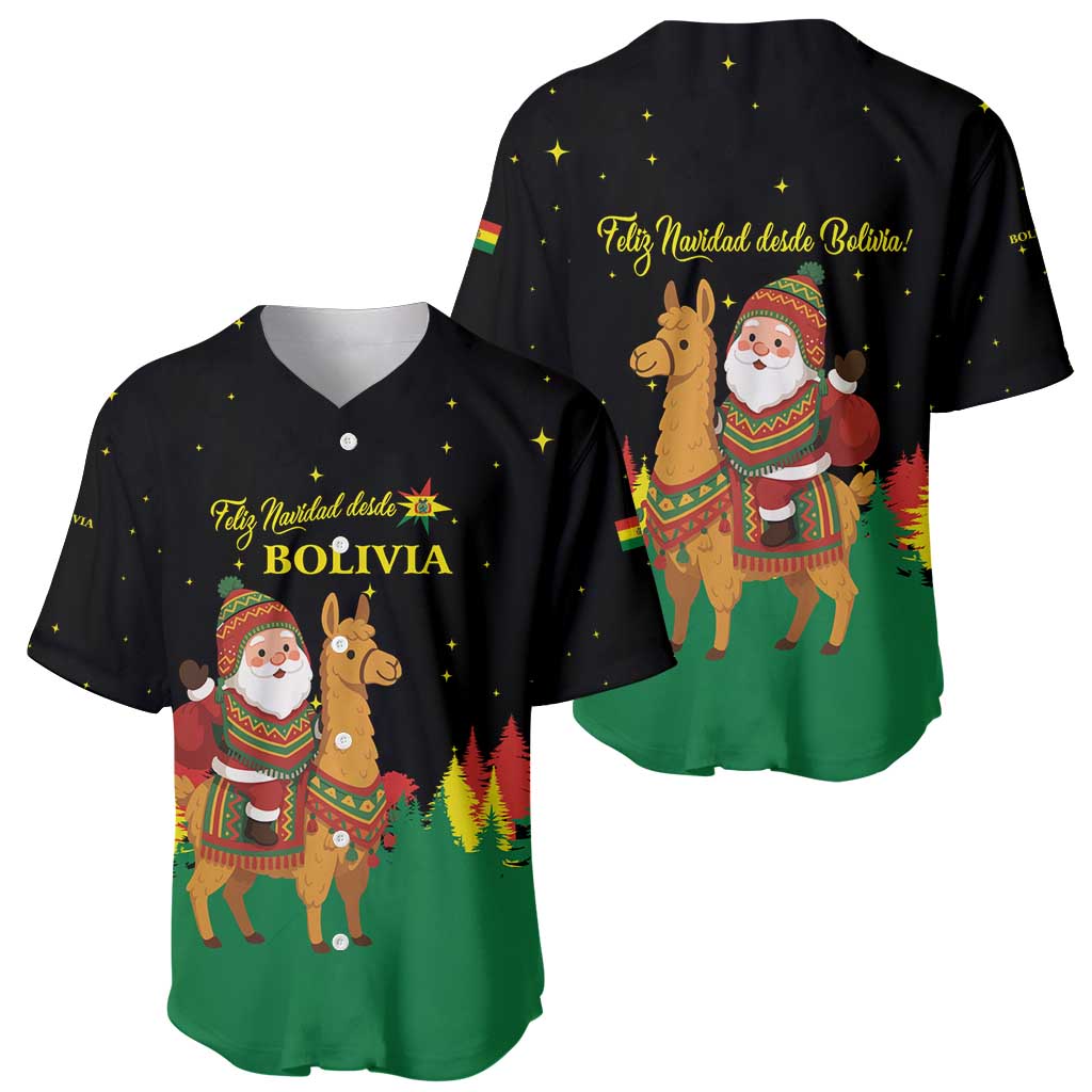 Bolivia Christmas Baseball Jersey with Santa Claus Llama Andean Outfit and Festive Tree Design - Wonder Print Shop