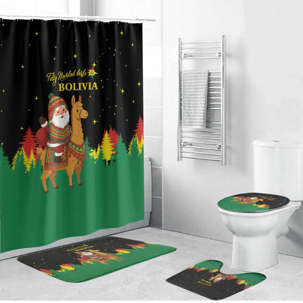 Bolivia Christmas Bathroom Set with Santa Claus Llama Andean Outfit and Festive Tree Design - Wonder Print Shop