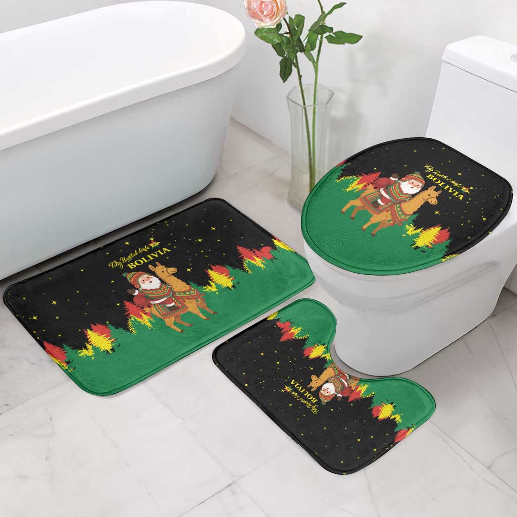 Bolivia Christmas Bathroom Set with Santa Claus Llama Andean Outfit and Festive Tree Design - Wonder Print Shop