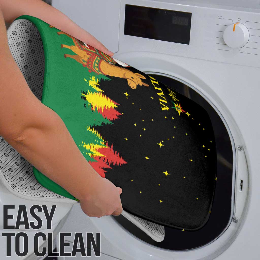 Bolivia Christmas Bathroom Set with Santa Claus Llama Andean Outfit and Festive Tree Design - Wonder Print Shop