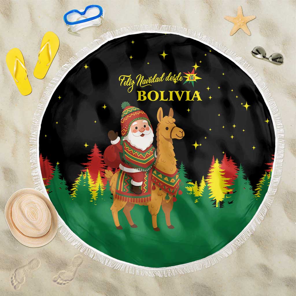 Bolivia Christmas Beach Blanket with Santa Claus Llama Andean Outfit and Festive Tree Design - Wonder Print Shop