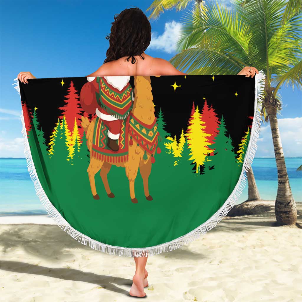 Bolivia Christmas Beach Blanket with Santa Claus Llama Andean Outfit and Festive Tree Design - Wonder Print Shop