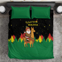 Bolivia Christmas Bedding Set with Santa Claus Llama Andean Outfit and Festive Tree Design - Wonder Print Shop