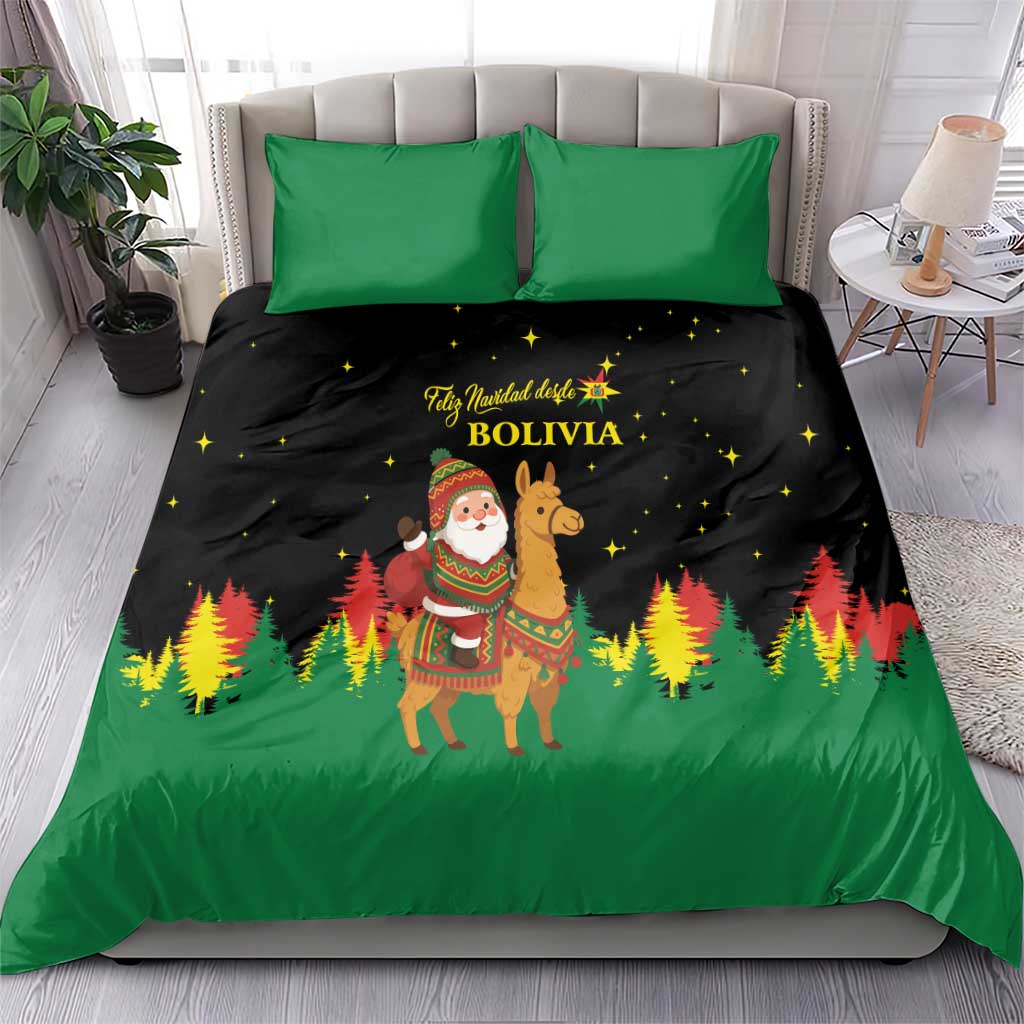 Bolivia Christmas Bedding Set with Santa Claus Llama Andean Outfit and Festive Tree Design - Wonder Print Shop