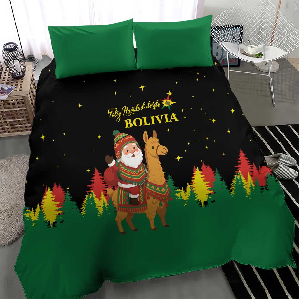 Bolivia Christmas Bedding Set with Santa Claus Llama Andean Outfit and Festive Tree Design - Wonder Print Shop