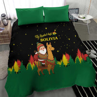 Bolivia Christmas Bedding Set with Santa Claus Llama Andean Outfit and Festive Tree Design - Wonder Print Shop