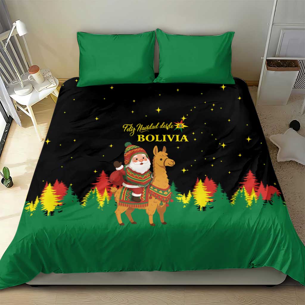 Bolivia Christmas Bedding Set with Santa Claus Llama Andean Outfit and Festive Tree Design - Wonder Print Shop