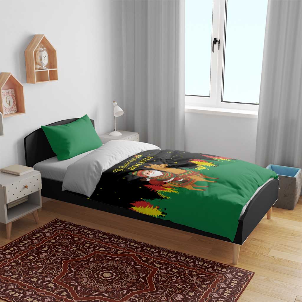 Bolivia Christmas Bedding Set with Santa Claus Llama Andean Outfit and Festive Tree Design - Wonder Print Shop