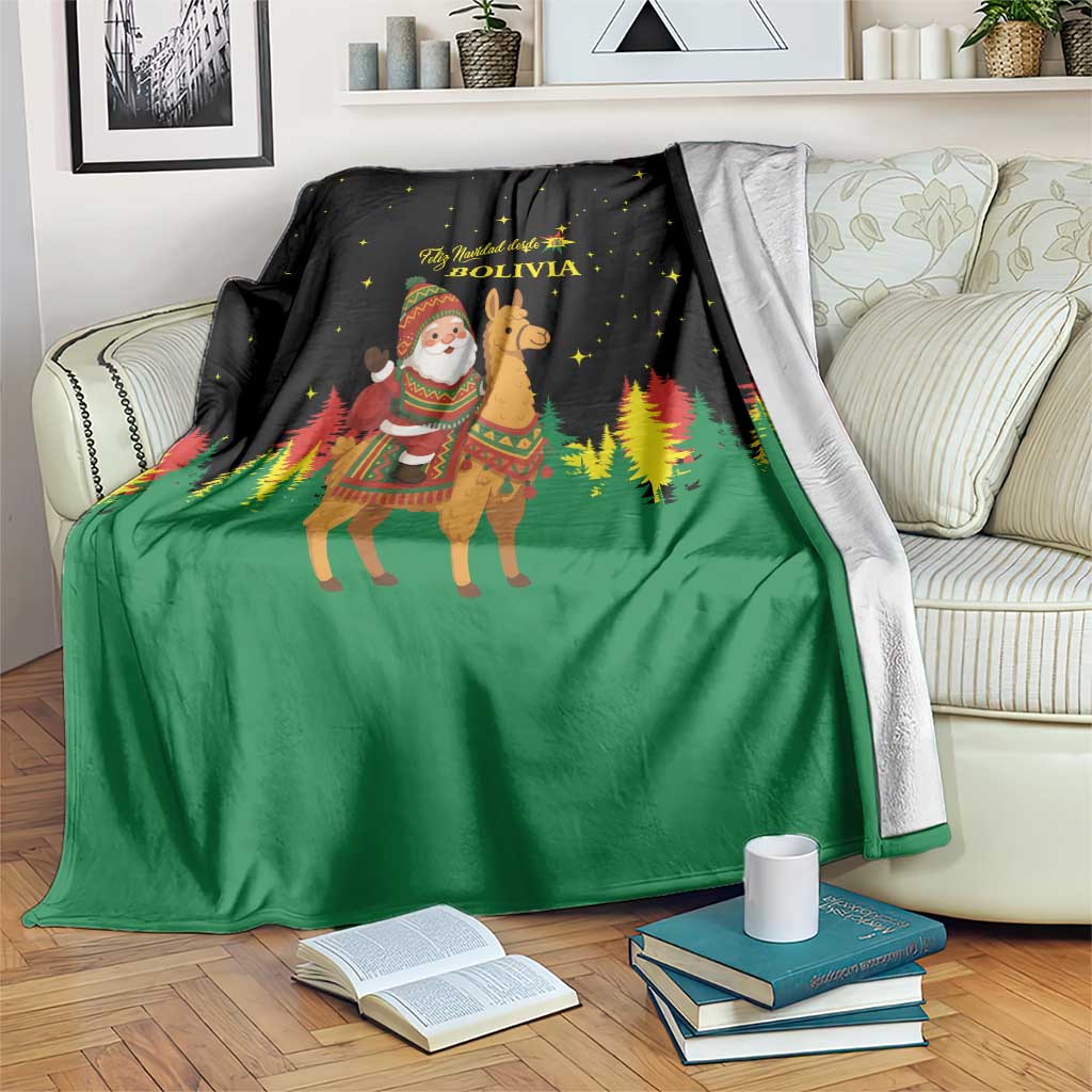 Bolivia Christmas Blanket with Santa Claus Llama Andean Outfit and Festive Tree Design - Wonder Print Shop