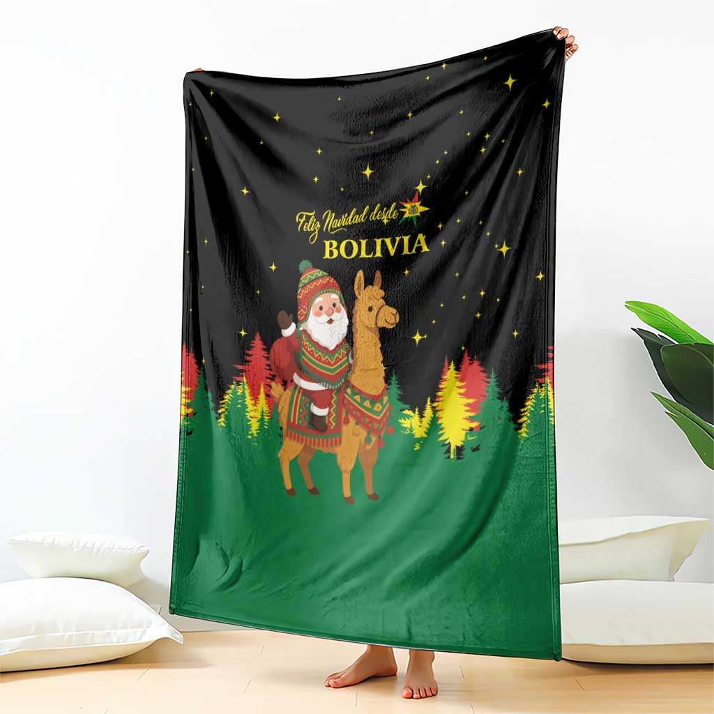 Bolivia Christmas Blanket with Santa Claus Llama Andean Outfit and Festive Tree Design - Wonder Print Shop