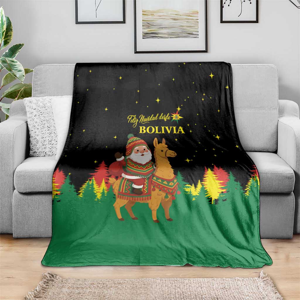 Bolivia Christmas Blanket with Santa Claus Llama Andean Outfit and Festive Tree Design - Wonder Print Shop