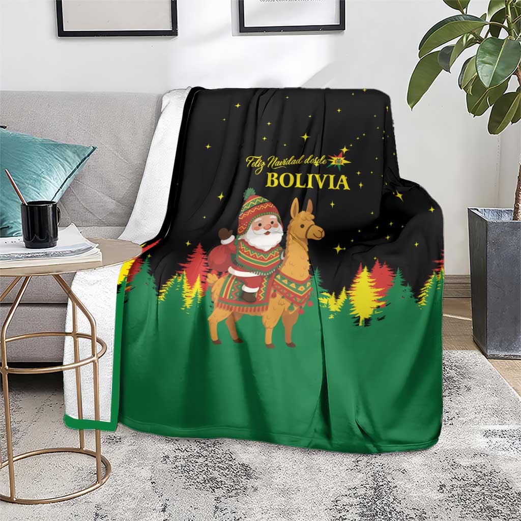 Bolivia Christmas Blanket with Santa Claus Llama Andean Outfit and Festive Tree Design - Wonder Print Shop