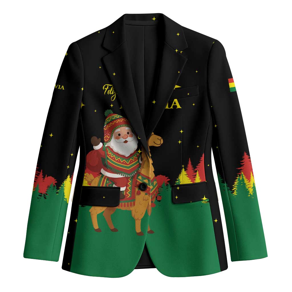 Bolivia Christmas Blazer with Santa Claus Llama Andean Outfit and Festive Tree Design - Wonder Print Shop
