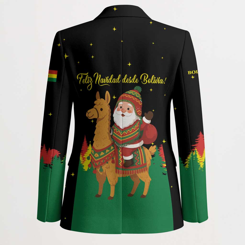 Bolivia Christmas Blazer with Santa Claus Llama Andean Outfit and Festive Tree Design - Wonder Print Shop