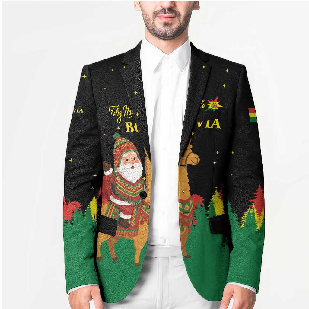 Bolivia Christmas Blazer with Santa Claus Llama Andean Outfit and Festive Tree Design - Wonder Print Shop
