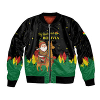 Bolivia Christmas Bomber Jacket with Santa Claus Llama Andean Outfit and Festive Tree Design - Wonder Print Shop