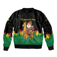 Bolivia Christmas Bomber Jacket with Santa Claus Llama Andean Outfit and Festive Tree Design - Wonder Print Shop