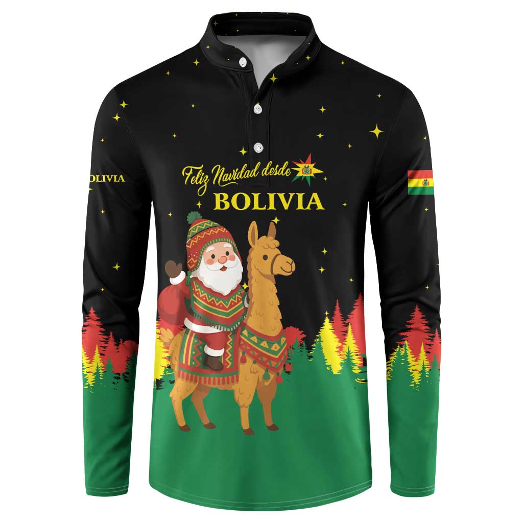 Bolivia Christmas Button Sweatshirt with Santa Claus Llama Andean Outfit and Festive Tree Design - Wonder Print Shop