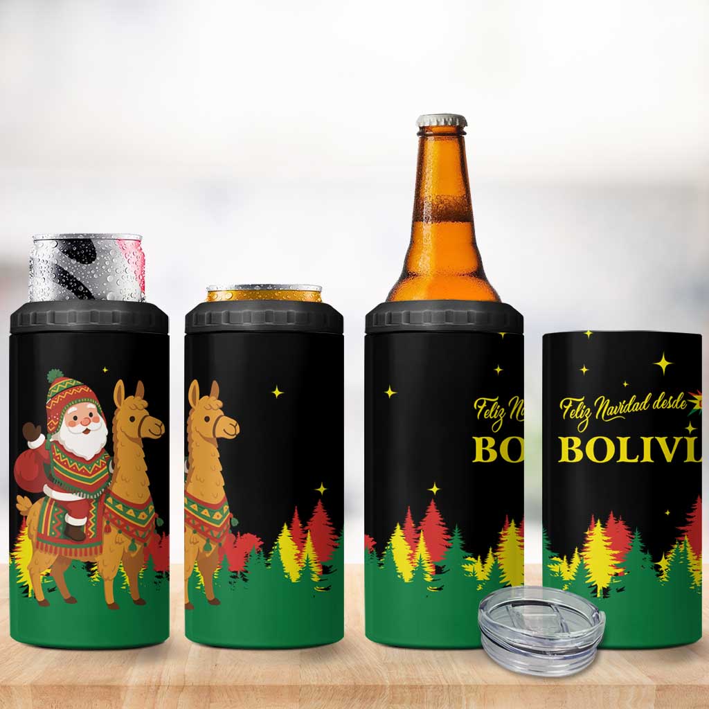 Bolivia Christmas 4 in 1 Can Cooler Tumbler with Santa Claus Llama Andean Outfit and Festive Tree Design - Wonder Print Shop