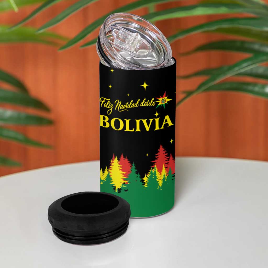 Bolivia Christmas 4 in 1 Can Cooler Tumbler with Santa Claus Llama Andean Outfit and Festive Tree Design - Wonder Print Shop