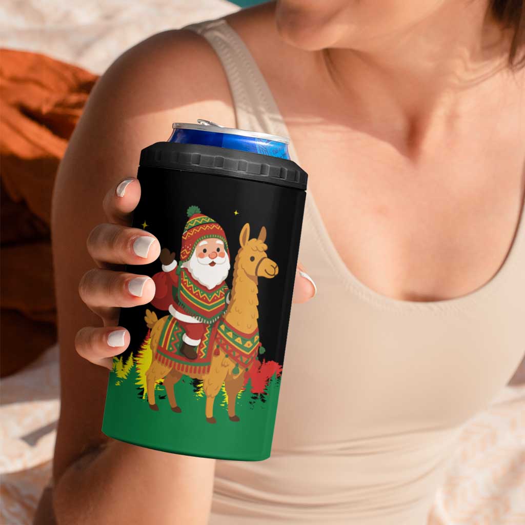 Bolivia Christmas 4 in 1 Can Cooler Tumbler with Santa Claus Llama Andean Outfit and Festive Tree Design - Wonder Print Shop
