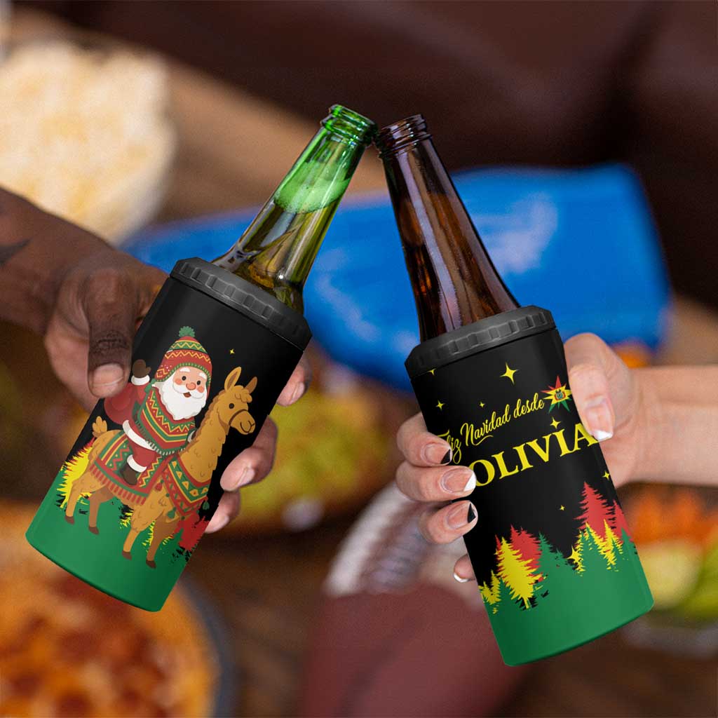 Bolivia Christmas 4 in 1 Can Cooler Tumbler with Santa Claus Llama Andean Outfit and Festive Tree Design - Wonder Print Shop