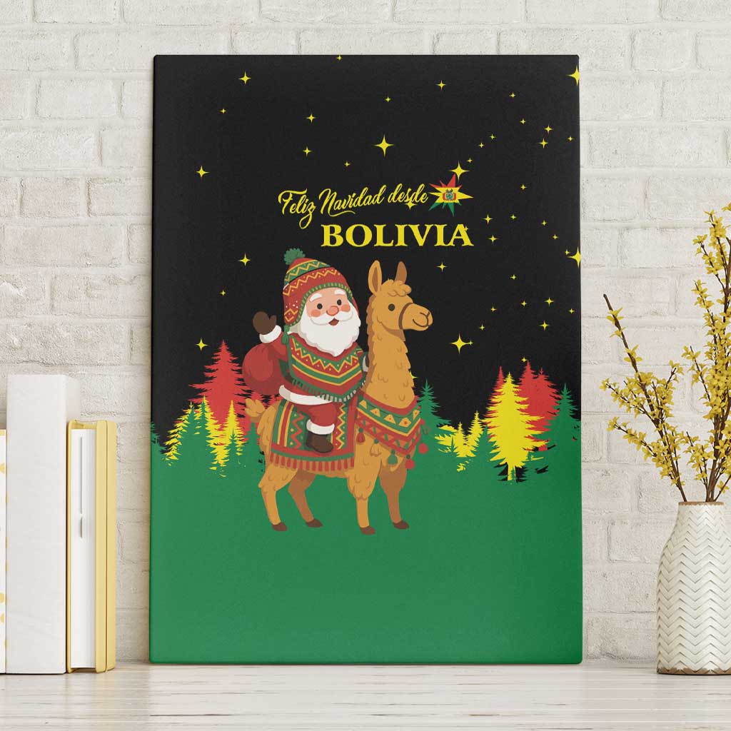Bolivia Christmas Canvas Wall Art with Santa Claus Llama Andean Outfit and Festive Tree Design - Wonder Print Shop