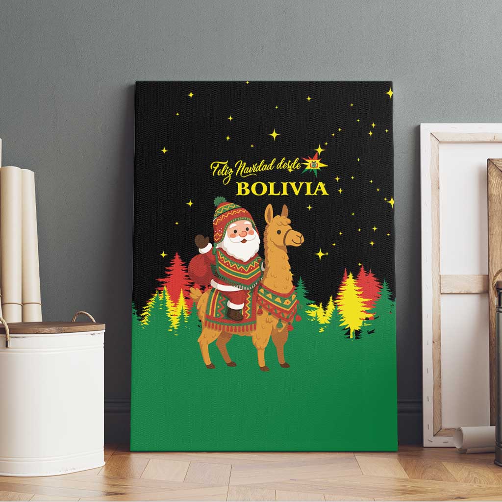 Bolivia Christmas Canvas Wall Art with Santa Claus Llama Andean Outfit and Festive Tree Design - Wonder Print Shop