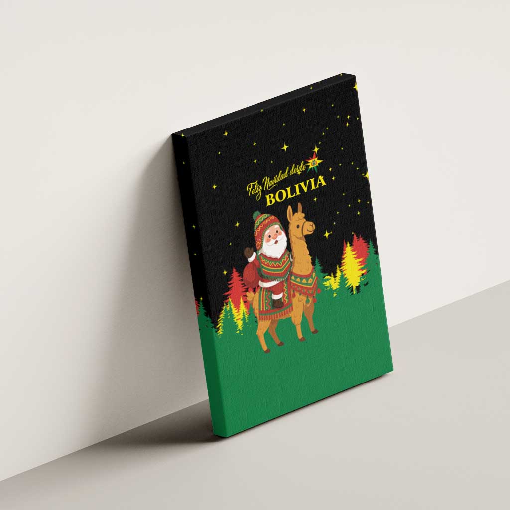 Bolivia Christmas Canvas Wall Art with Santa Claus Llama Andean Outfit and Festive Tree Design - Wonder Print Shop