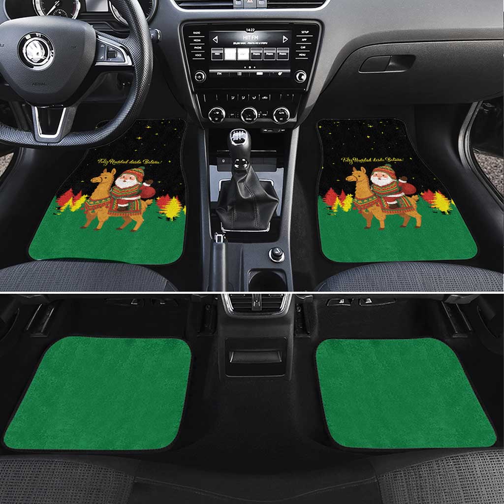 Bolivia Christmas Car Mats with Santa Claus Llama Andean Outfit and Festive Tree Design - Wonder Print Shop