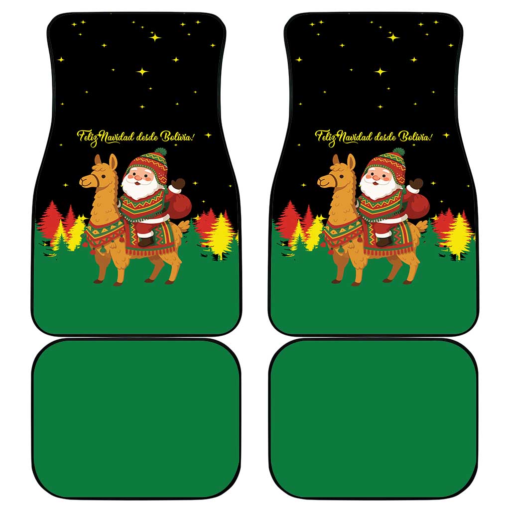 Bolivia Christmas Car Mats with Santa Claus Llama Andean Outfit and Festive Tree Design - Wonder Print Shop