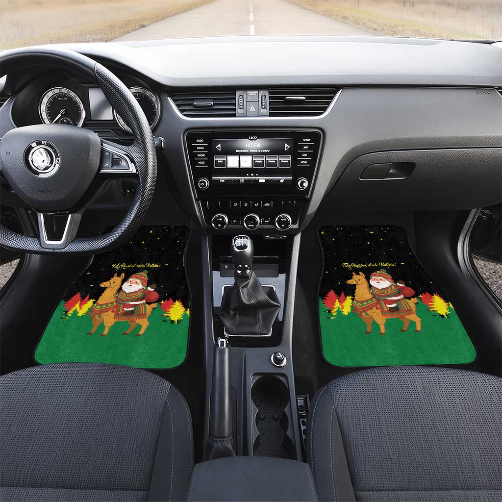 Bolivia Christmas Car Mats with Santa Claus Llama Andean Outfit and Festive Tree Design - Wonder Print Shop