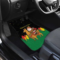 Bolivia Christmas Car Mats with Santa Claus Llama Andean Outfit and Festive Tree Design - Wonder Print Shop