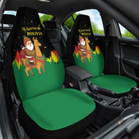 Bolivia Christmas Car Seat Cover with Santa Claus Llama Andean Outfit and Festive Tree Design - Wonder Print Shop