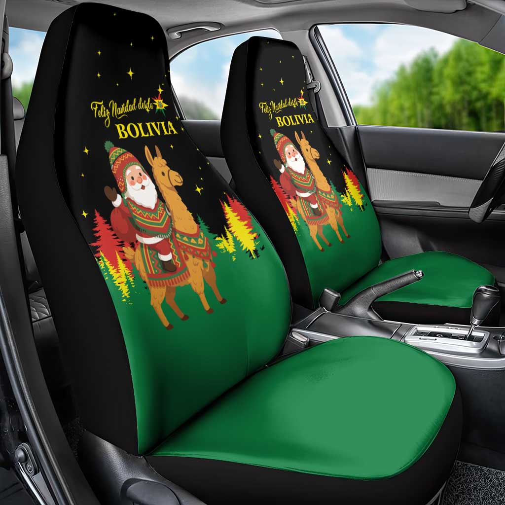 Bolivia Christmas Car Seat Cover with Santa Claus Llama Andean Outfit and Festive Tree Design - Wonder Print Shop