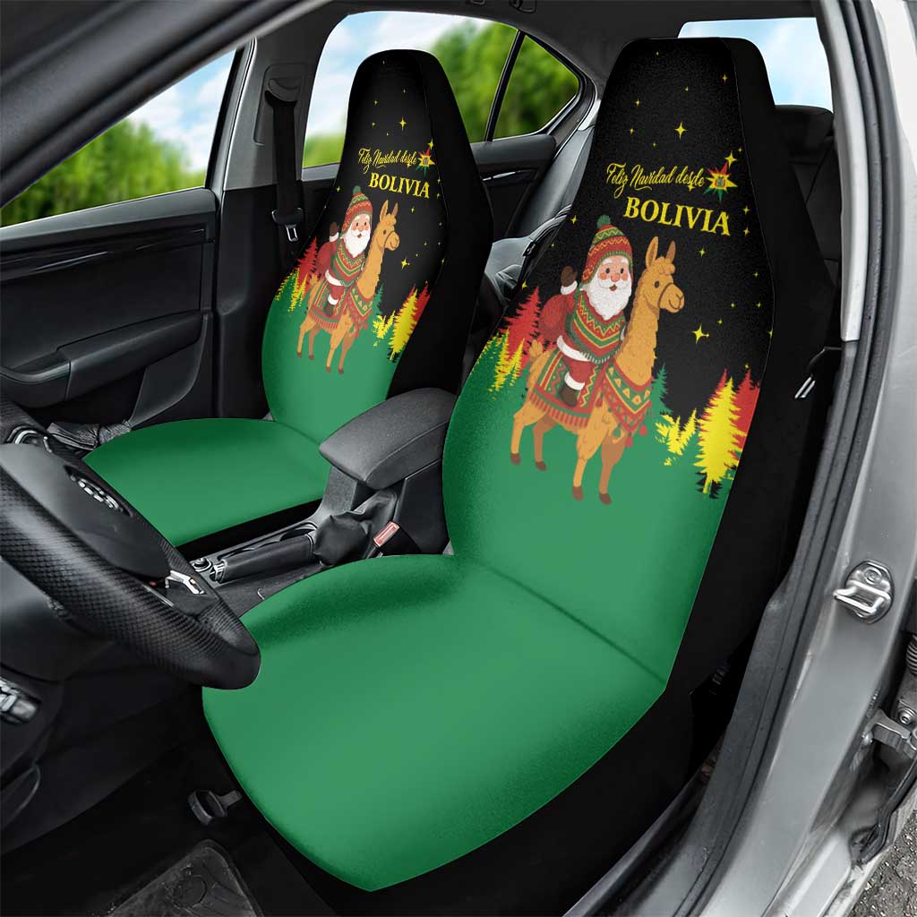 Bolivia Christmas Car Seat Cover with Santa Claus Llama Andean Outfit and Festive Tree Design - Wonder Print Shop