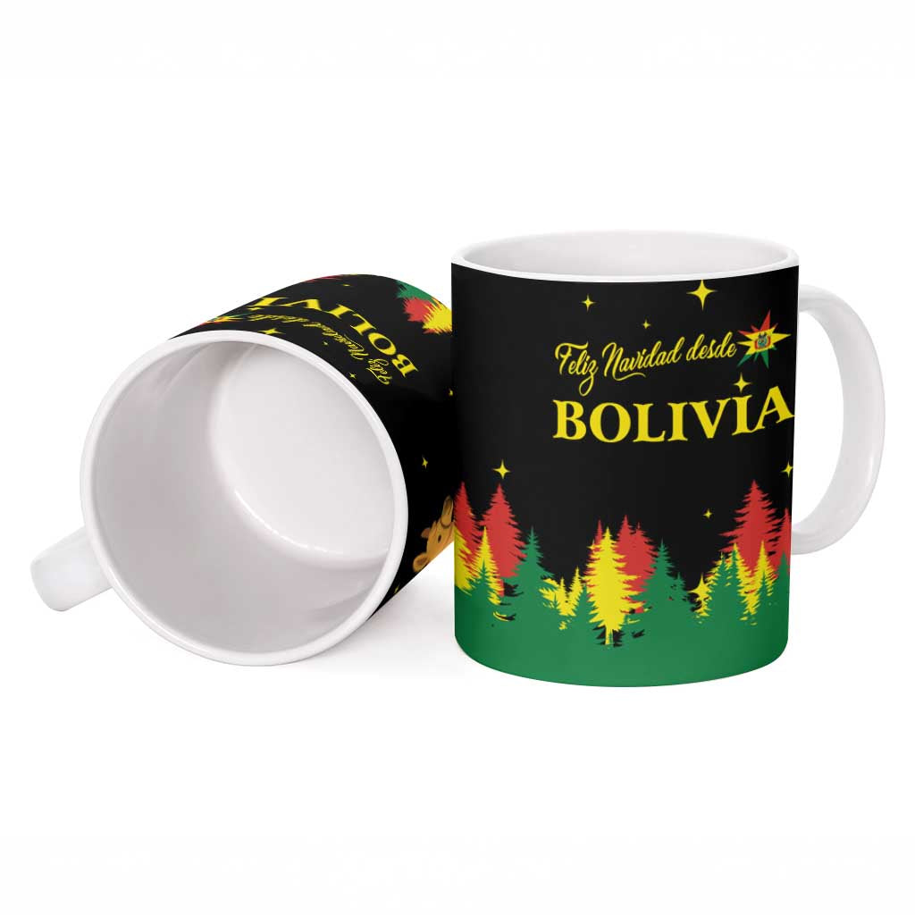Bolivia Christmas Ceramic Mug with Santa Claus Llama Andean Outfit and Festive Tree Design - Wonder Print Shop